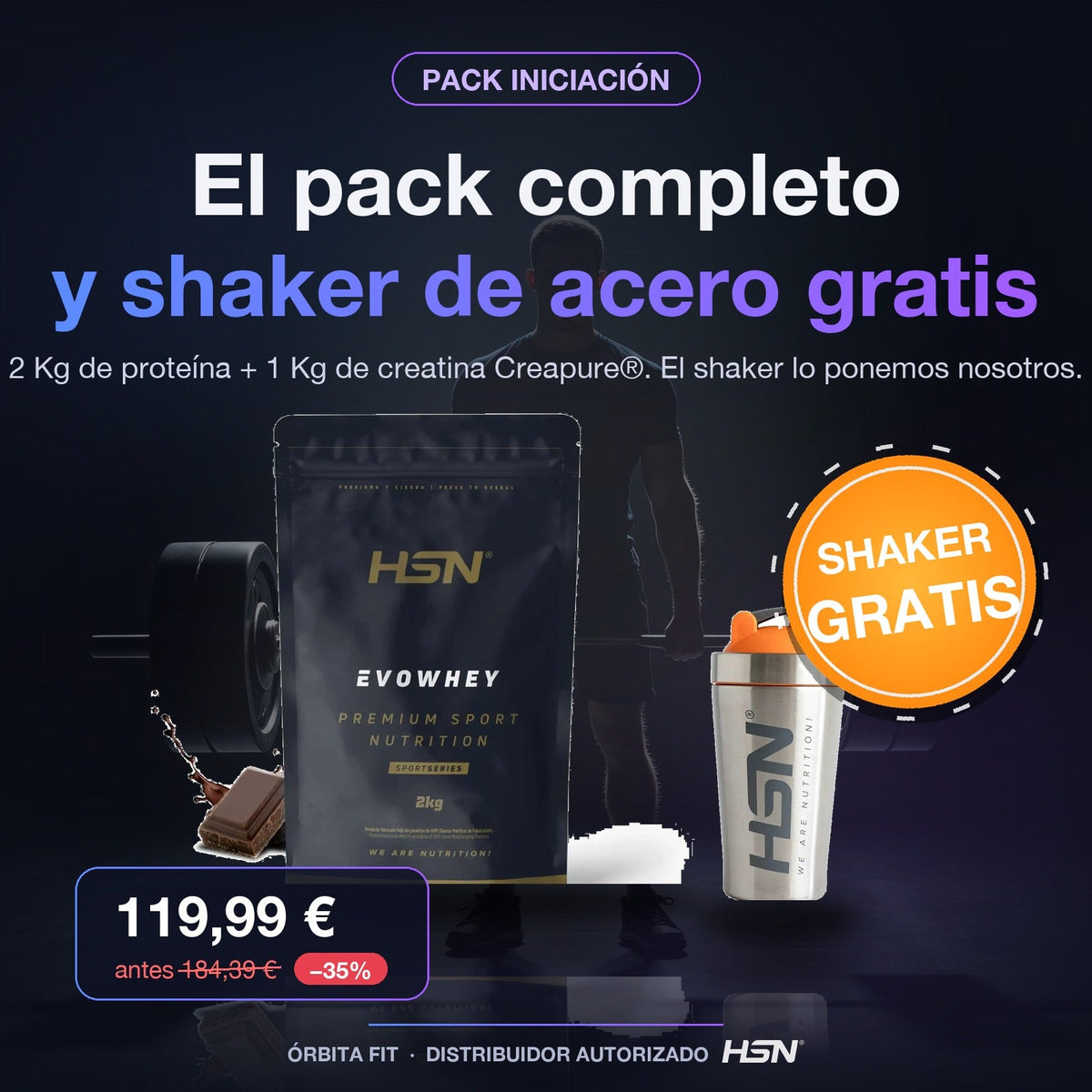 Pack Iniciación: proteína 2 Kg + creatina 1 Kg con shaker de acero gratis