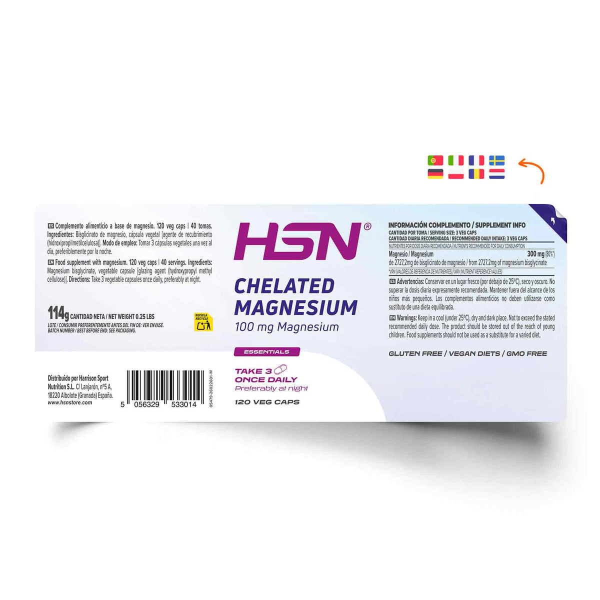 Etiqueta del bisglicinato de magnesio 100 mg HSN