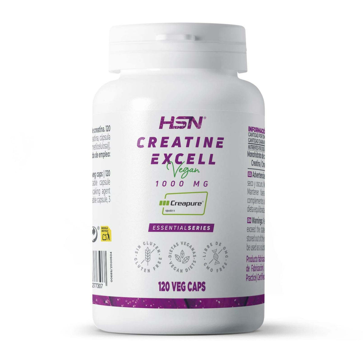 Creatina Excell 1000 mg Creapure HSN, bote de 120 cápsulas vegetales