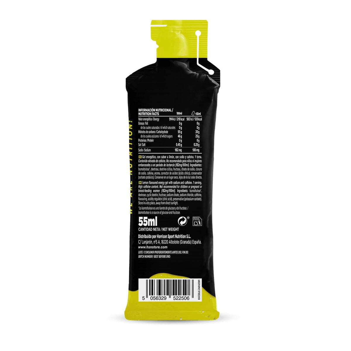 Etiqueta trasera del Evoenergy gel con cafeína