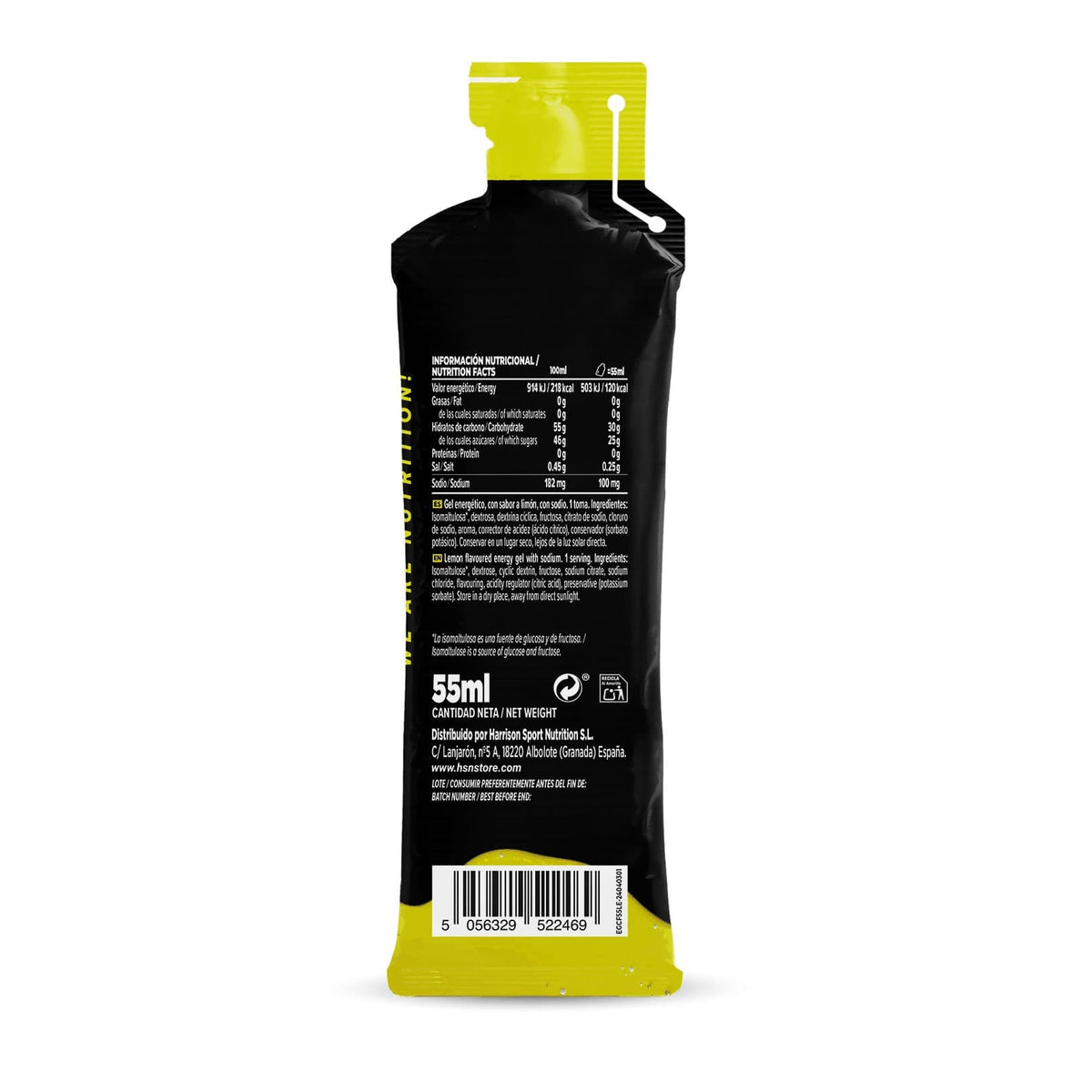Etiqueta trasera del Evoenergy gel sin cafeína