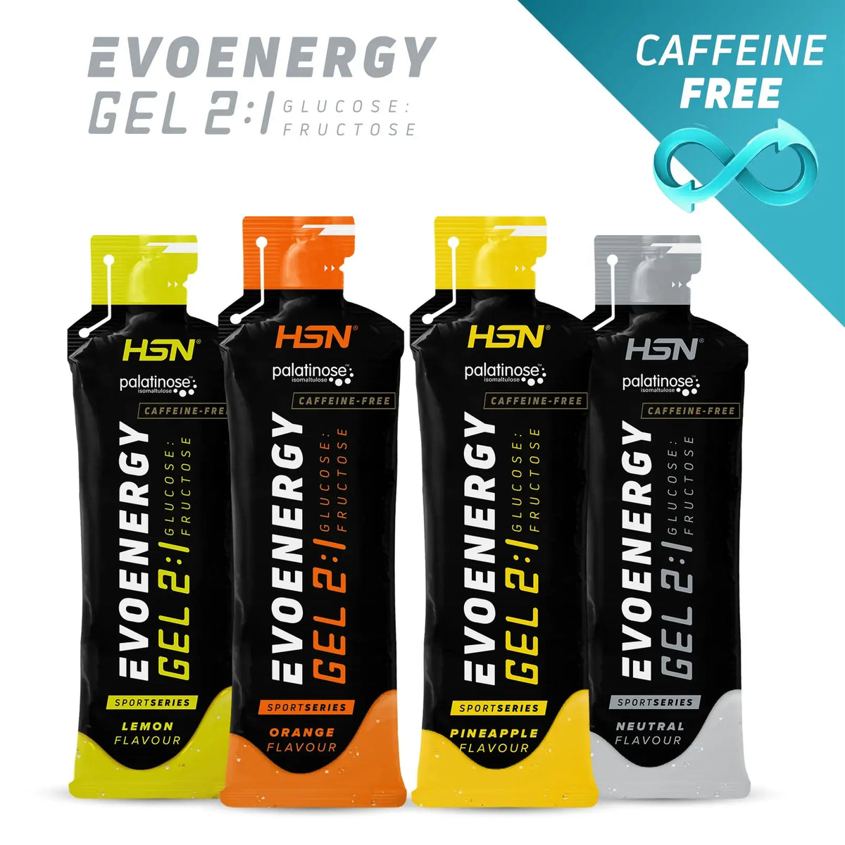 Evoenergy gel sin cafeína HSN, los cuatro sabores