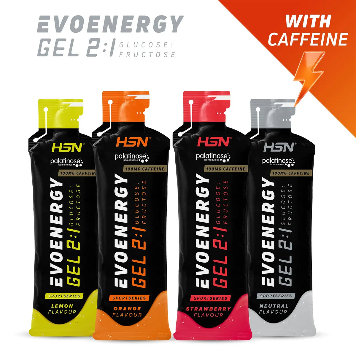 Evoenergy gel con cafeína HSN, los cuatro sabores