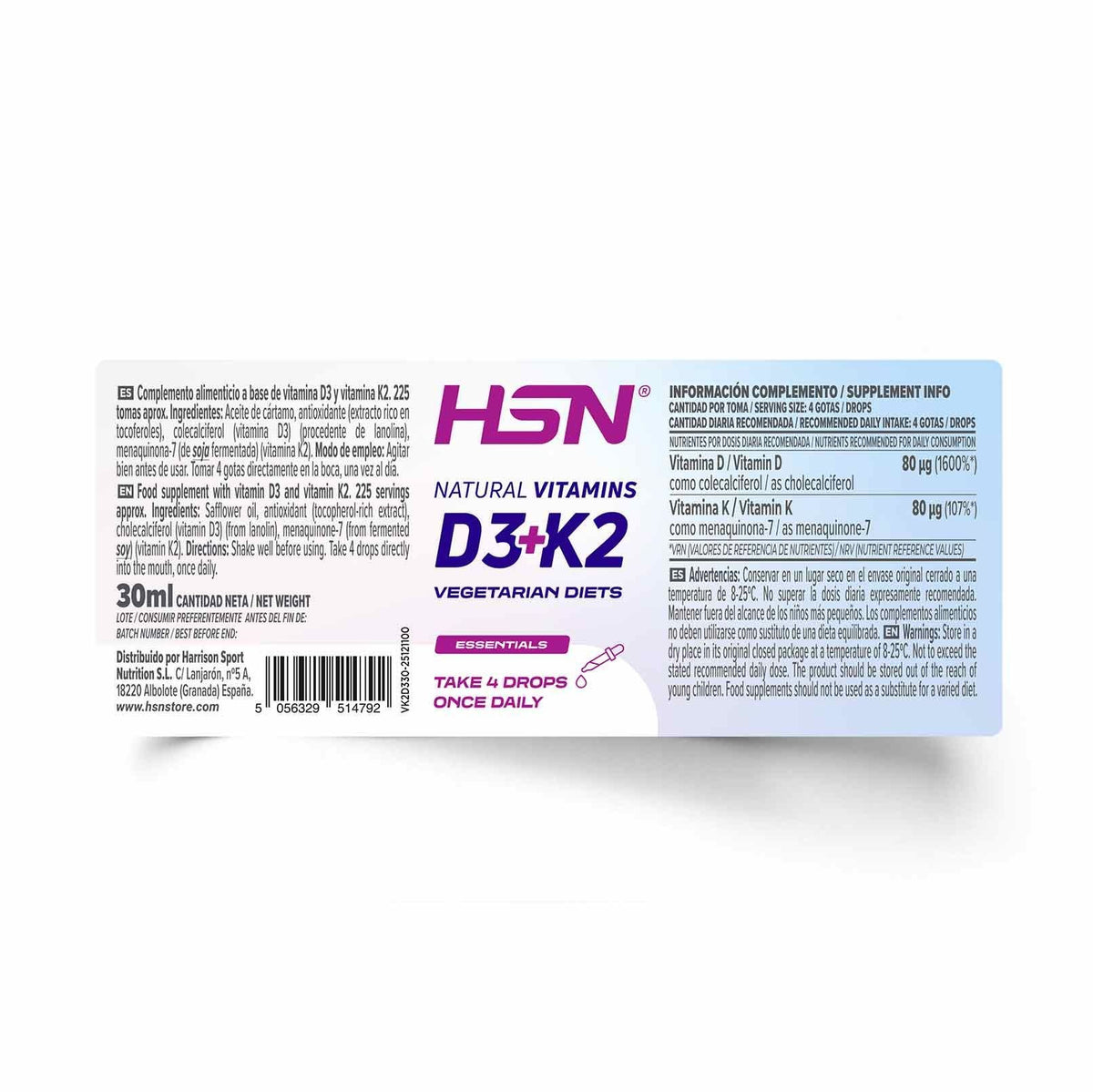 Vitaminas D3+K2 líquidas